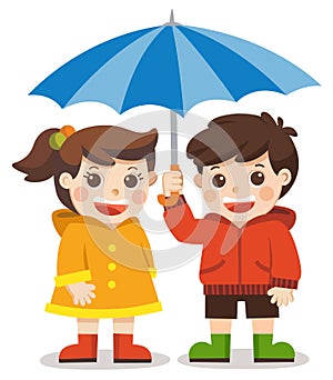 Love Autumn. Happy boy and girl with umbrella.