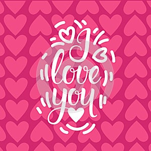 Love Background With Pink Hearts And Lettering Retro Greeting Card For Valentines Day