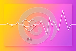 Love background with pulse and a heart in linear style. Vector