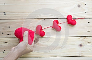 Love Background Red heart on wooden background