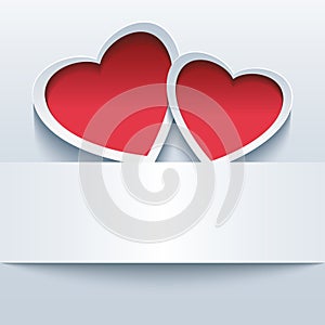 Love background with two 3d hearts