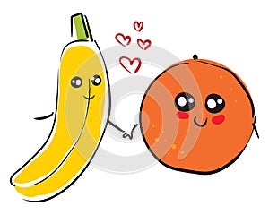 Love of banana and orange vector or color illustration