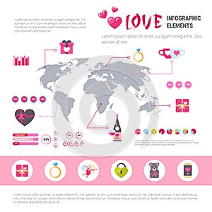 Love Banner Infographic Set Of Template Icons Over Pink Background, Valentines Day Concept