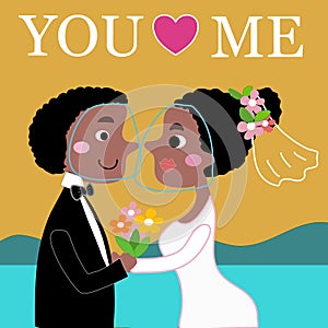 Love and beach wedding in covid-19 cartoon vector