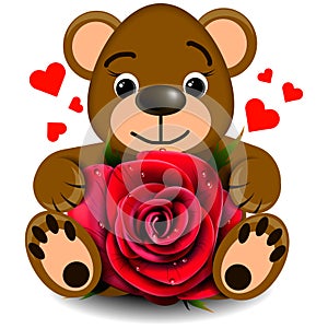 Love bear toy with realistic red rose