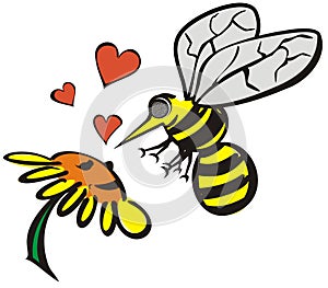 Love between bee and flower