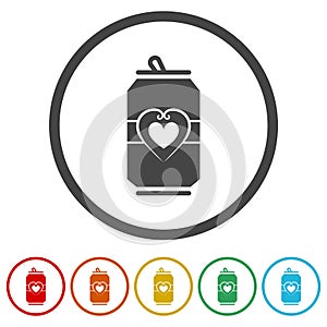 Love beer logo. Set icons in color circle buttons