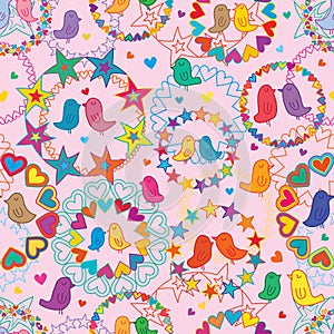 Love bird garland love star colorful seamless pattern