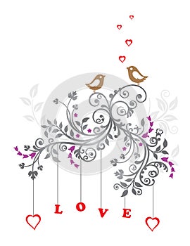 Love birds and a beautiful floral ornament