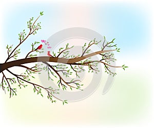 Branch tree with red love birds