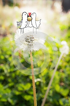 Love Birds Dandelion Wish Whimsical Illustration