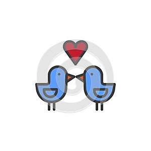 Love birds with heart filled outline icon