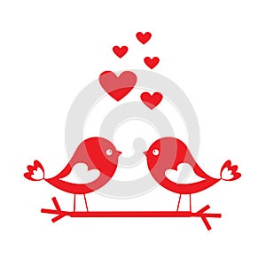 Love birds with red hearts - card for Valentine`s day