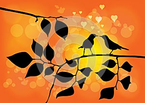 Love Birds on a Tree with Sunset Vector