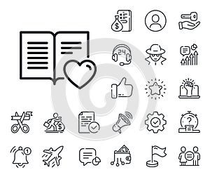 Love book line icon. Feedback sign. Salaryman, gender equality and alert bell. Vector