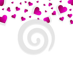 Love border with falling pink hearts, vector frame.