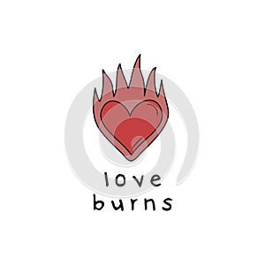 Love burns vector cute burning red heart