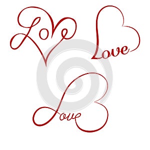 Love calligraphy hearts
