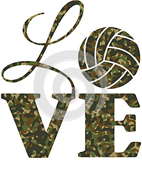 Love Camouflage Volleball in Green and Brown on White with Clipping Path