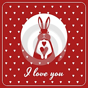 Love card with bunny and hearts