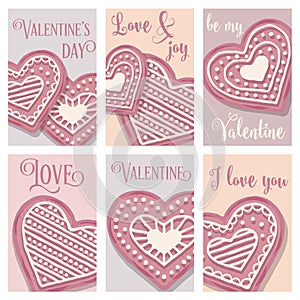Love card collection with pink heart cookies