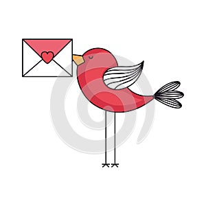 Love card with cute bird with envelope