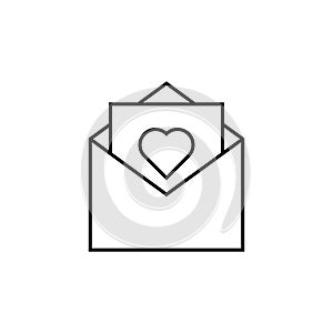 love card in envelope icon. Element for mobile concept and web apps. Thin line icon for website design and development, app devel