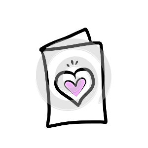 love card with heart. Doodle vector illustration for printing, backgrounds, icon web, mobil design, wallpapers, covers, packaging