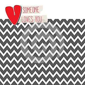 Love card with heart on modern chevron background