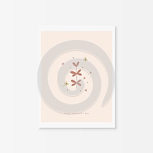 Love card with twig with heart shape leaves