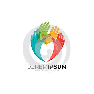 Love care logo with hand design colorful, social icons