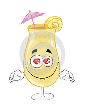 In love cartoon illustration of pinacolada cocktail