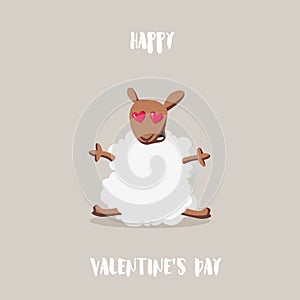 Love cartoon sheep style flat. Happy Valentine`s card.