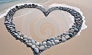Love Carved in Stone: Heart-Shaped Rocks Gracing a Seaside Beach