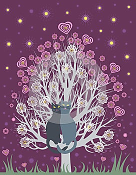 In love cats on a flowering tree