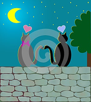 Love Cats & moonlight (vector)