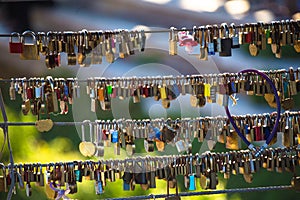 Love chains on Ljubljanica river bridge