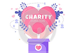 Love Charity or Giving Donation via Volunteer Team Worked Together to Help and Collect Donations for Poster or Banner in Flat