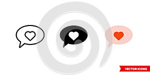 Love chat icon of 3 types color, black and white, outline. Isolated vector sign symbol