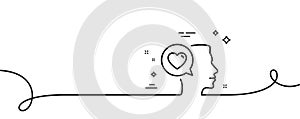 Love chat line icon. Heart symbol. Continuous line with curl. Vector