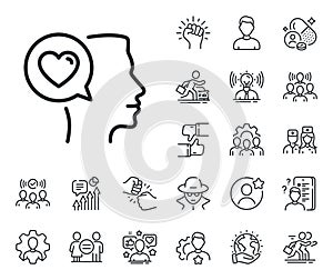 Love chat line icon. Heart symbol. Specialist, doctor and job competition. Vector