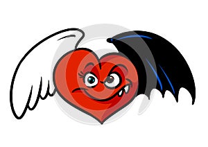 Love cheating Red heart black angel wings character cartoon