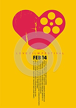 Love cinema conceptual art with heart shape and film roll