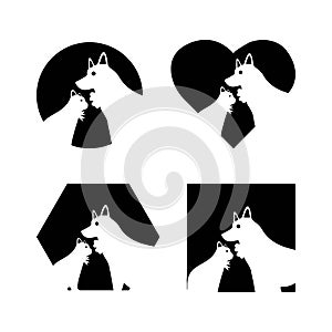 Love , circle and square cat and dog animal vector logo design