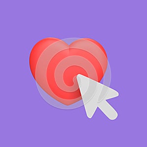 Love clicks 3d icon model cartoon style concept. render illustration