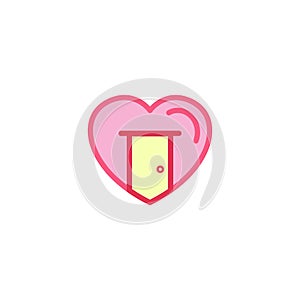 Love with close house door Icon. Simple Heart Illustration Line Style Logo Template Design.