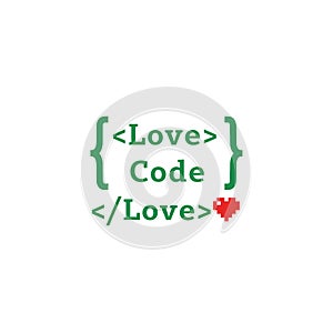 Love Code Programming Concept with Pixel Heart