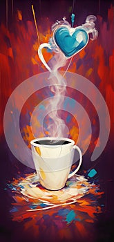 Love for coffee painterly colorful impressionist illustration