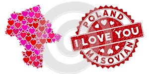 Love Heart Mosaic Masovian Voivodeship Map with Textured Seal photo