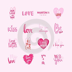 Collection of valentines day typographies